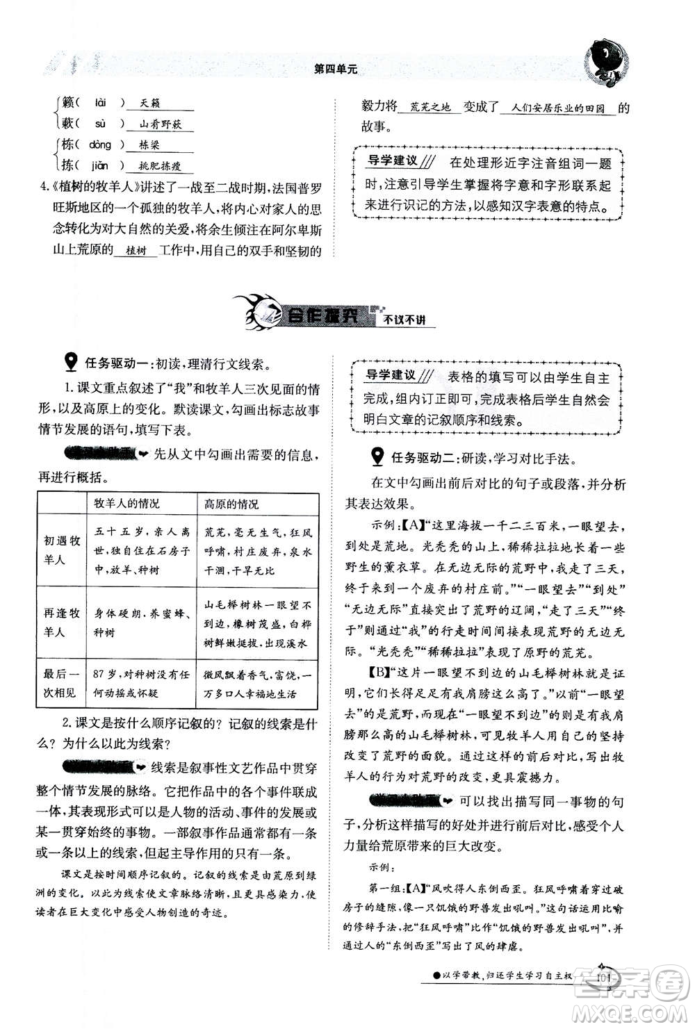 江西高校出版社2020年金太陽導(dǎo)學(xué)案語文七年級上冊人教版答案