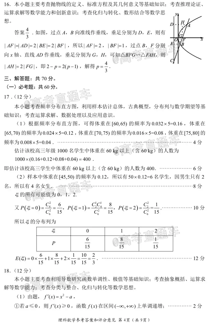 四川省2018級(jí)高三大數(shù)據(jù)精準(zhǔn)教學(xué)第一次統(tǒng)一監(jiān)測理科數(shù)學(xué)試題及答案