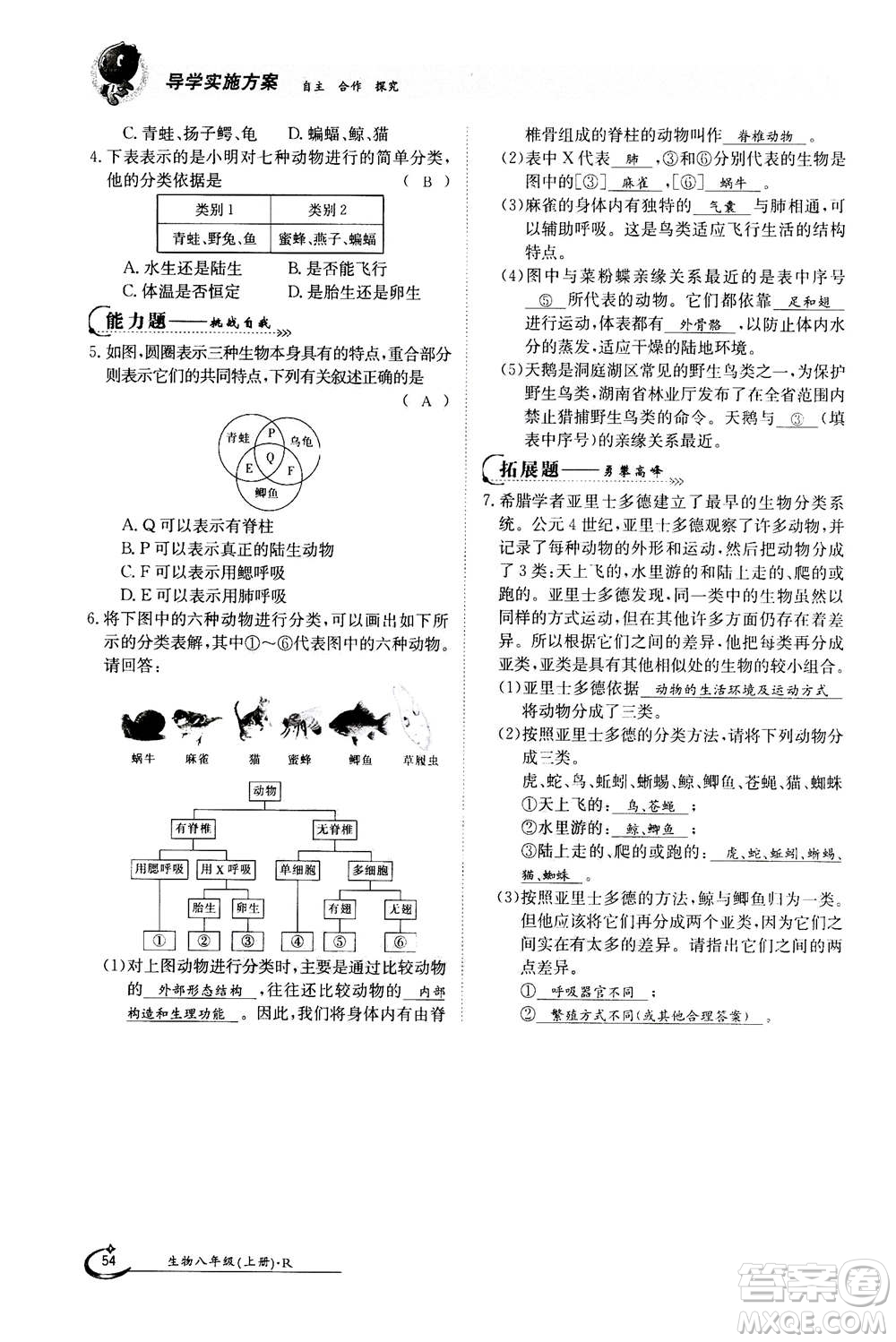 江西高校出版社2020年金太陽導(dǎo)學(xué)案生物八年級(jí)上冊(cè)人教版答案