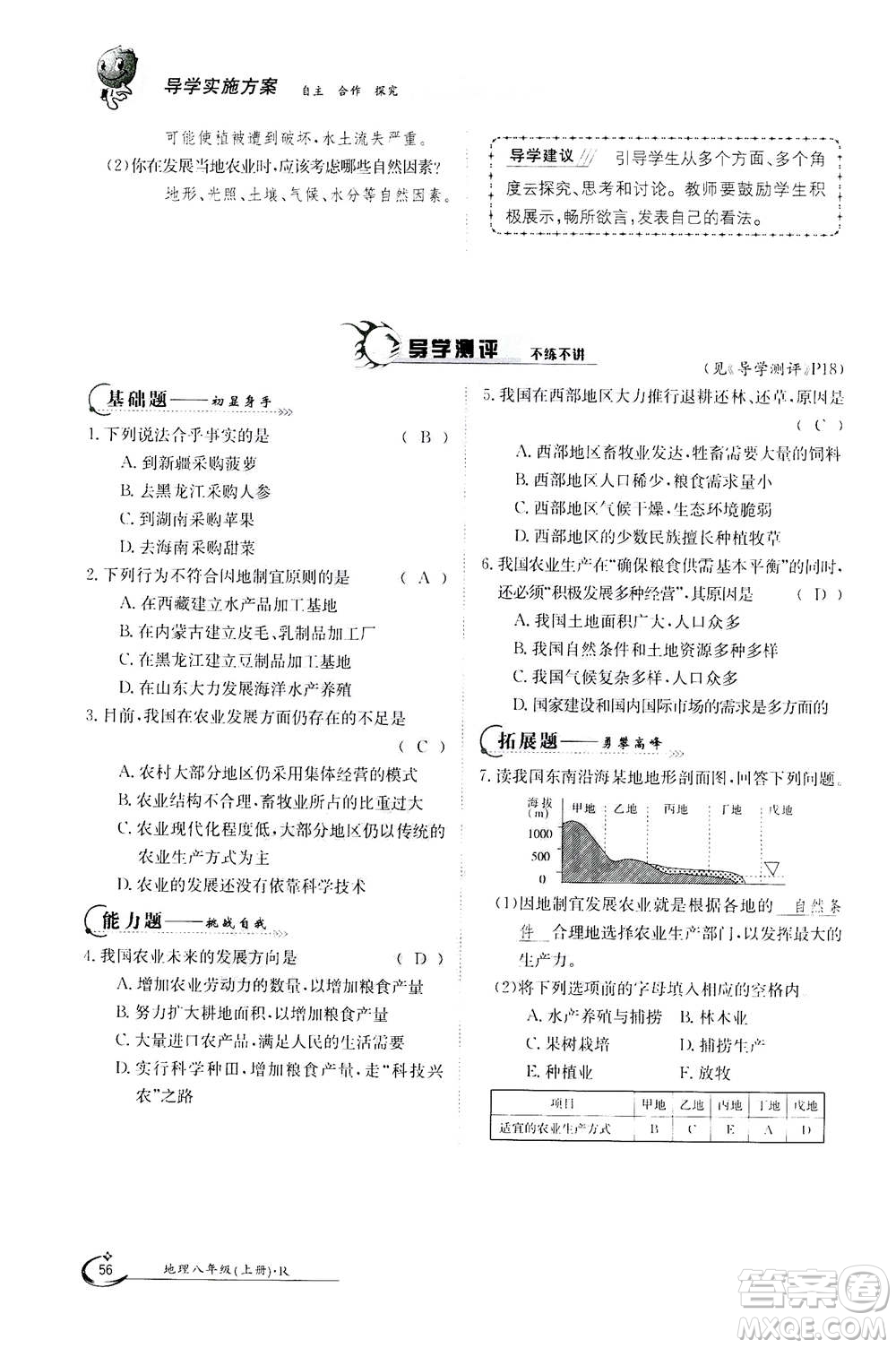 江西高校出版社2020年金太陽導(dǎo)學(xué)案地理八年級上冊人教版答案