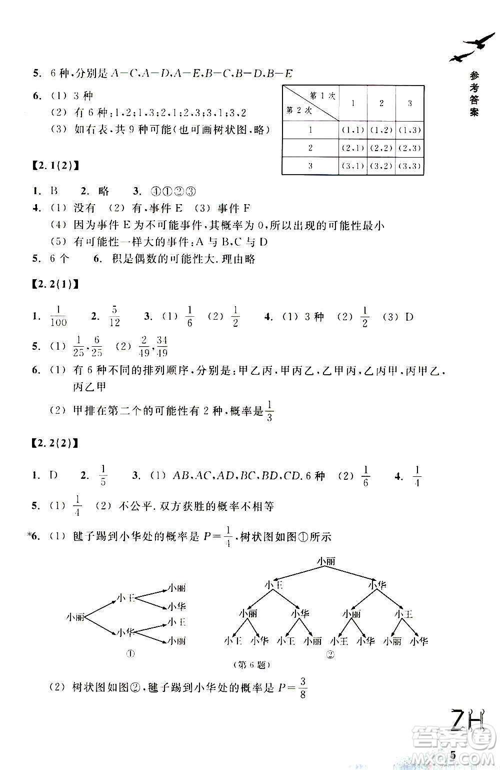 浙江教育出版社2020年數(shù)學(xué)作業(yè)本九年級上冊ZH浙教版答案