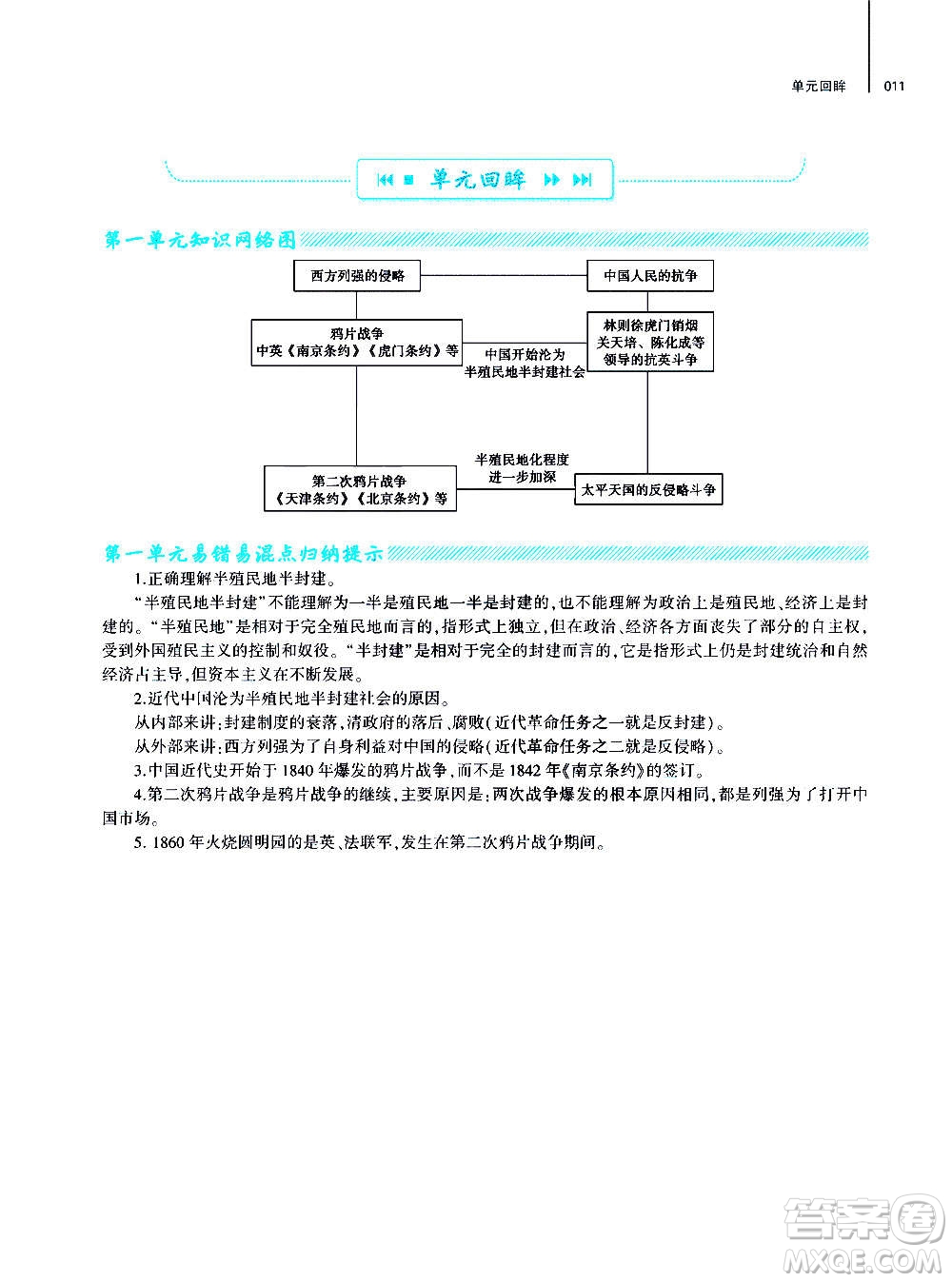 大象出版社2020年基礎(chǔ)訓(xùn)練歷史八年級(jí)上冊(cè)人教版答案