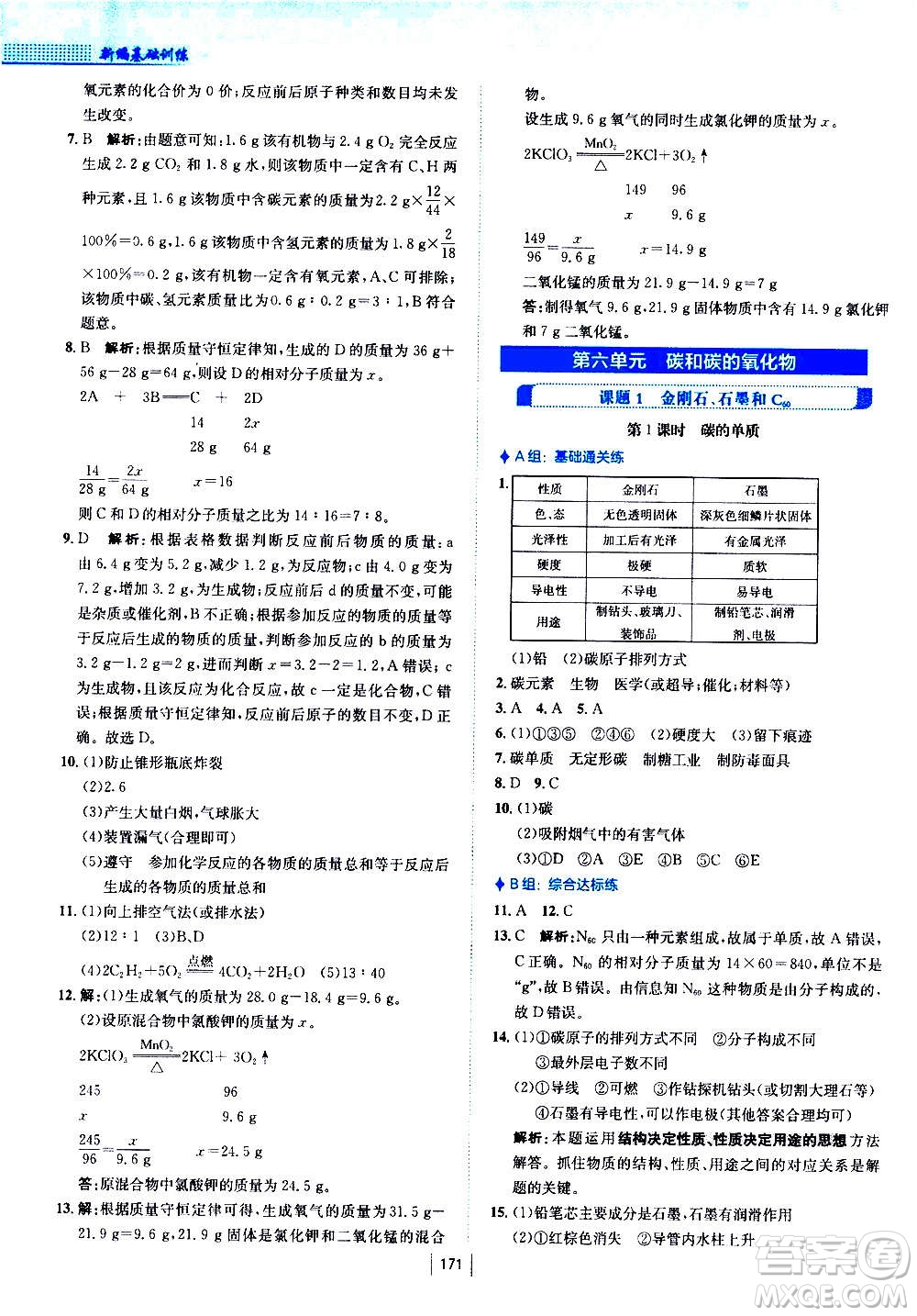 安徽教育出版社2020年新編基礎(chǔ)訓(xùn)練化學(xué)九年級(jí)上冊(cè)人教版答案