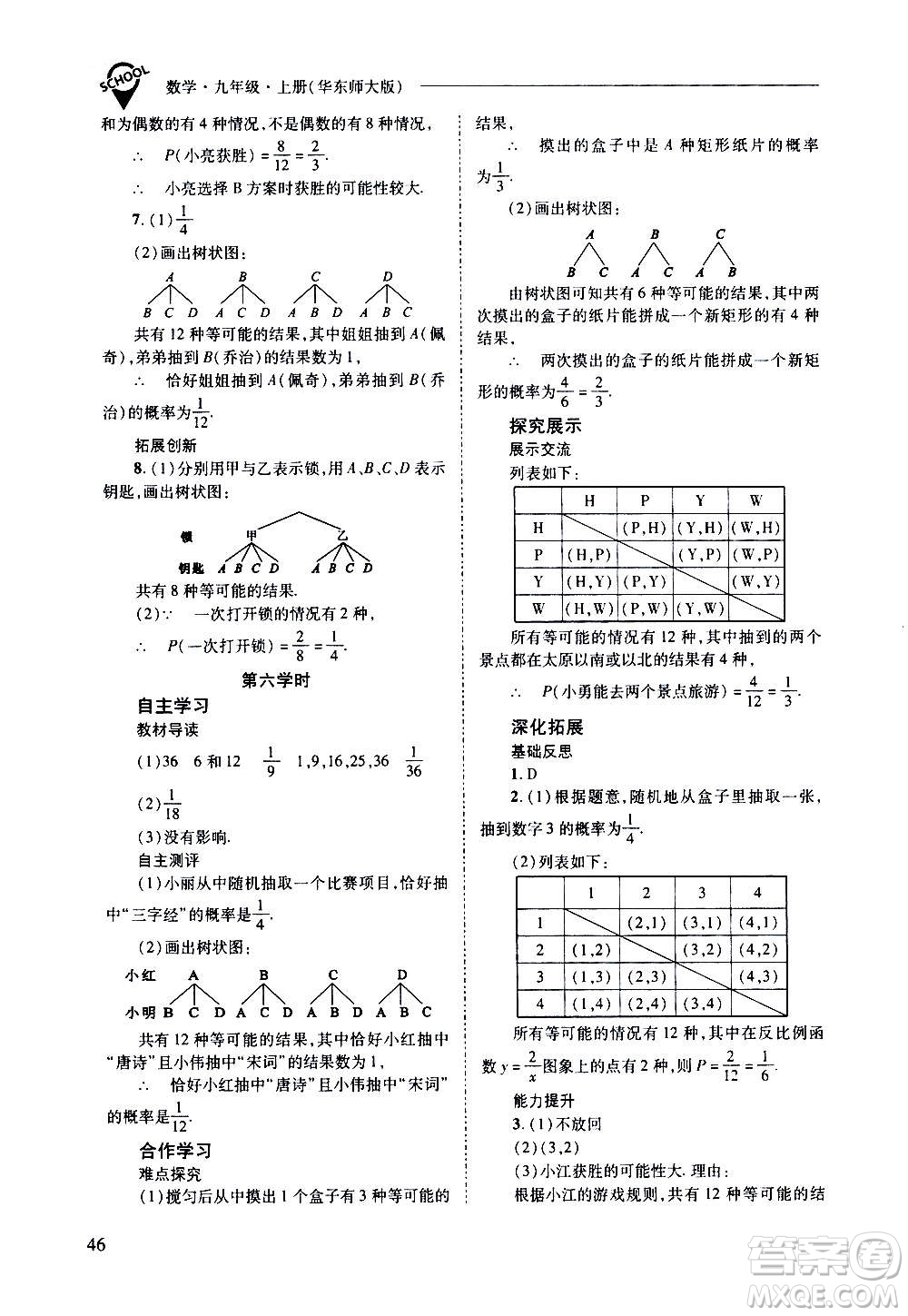 2020年新課程問題解決導(dǎo)學方案數(shù)學九年級上冊華東師大版答案