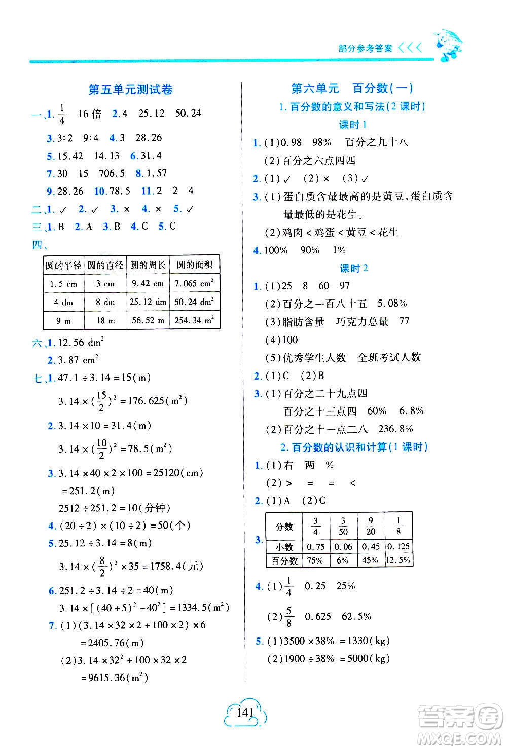 二十一世紀(jì)出版社2020年新課程新練習(xí)數(shù)學(xué)六年級上冊人教版A版參考答案