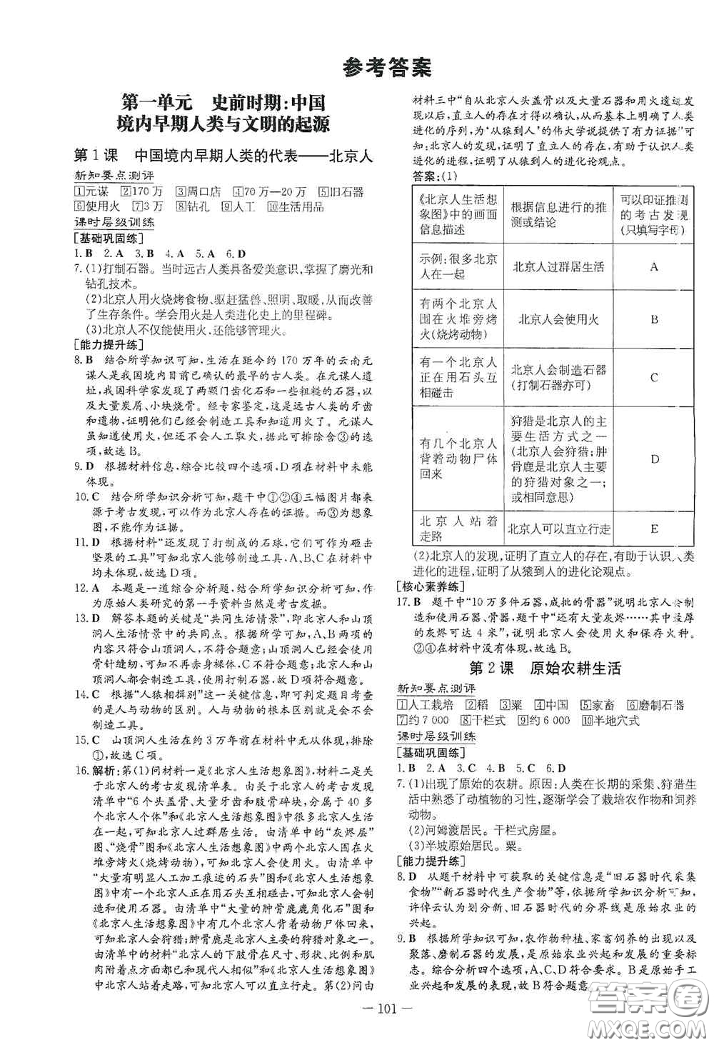 新世紀(jì)出版社2020導(dǎo)與練系列圖書練案課時(shí)作業(yè)本七年級(jí)歷史上冊(cè)答案