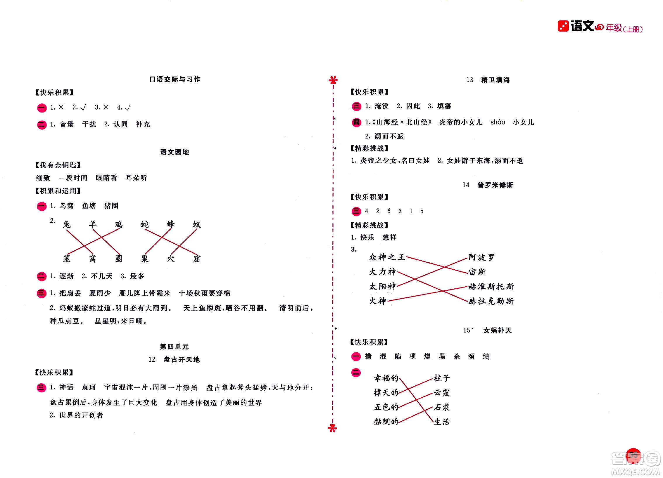 2020年新編基礎訓練語文四年級上冊人教版答案