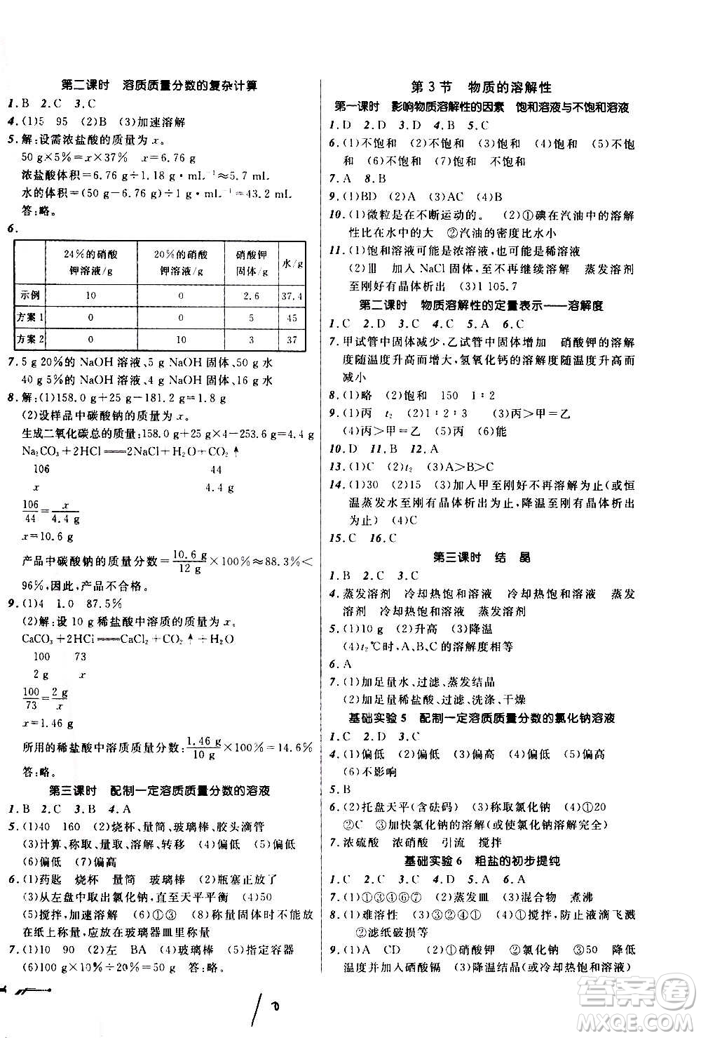 遼寧師范大學出版社2020年新課程新教材導航學化學九年級上冊上教版答案