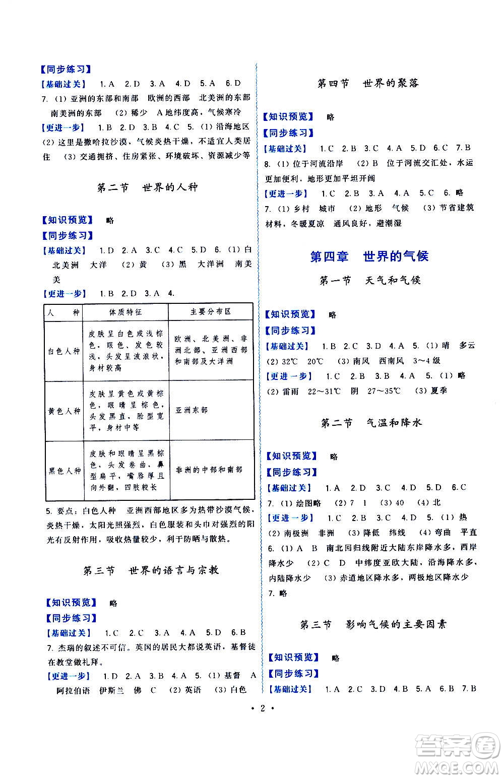 福建人民出版社2020年頂尖課課練地理七年級(jí)上冊(cè)湘教版答案