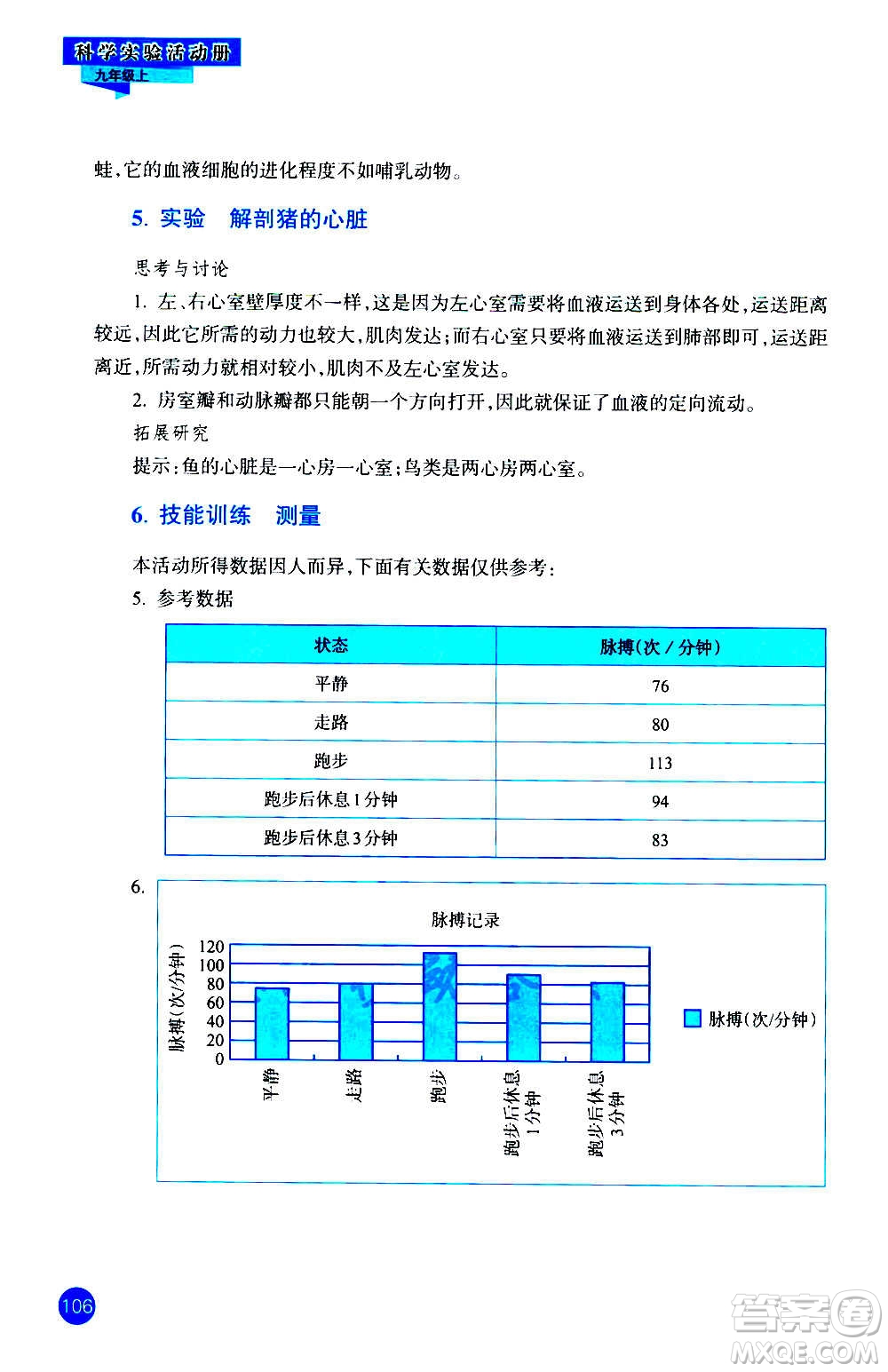 浙江教育出版社2020年科學實驗活動冊九年級上冊ZH浙教版答案