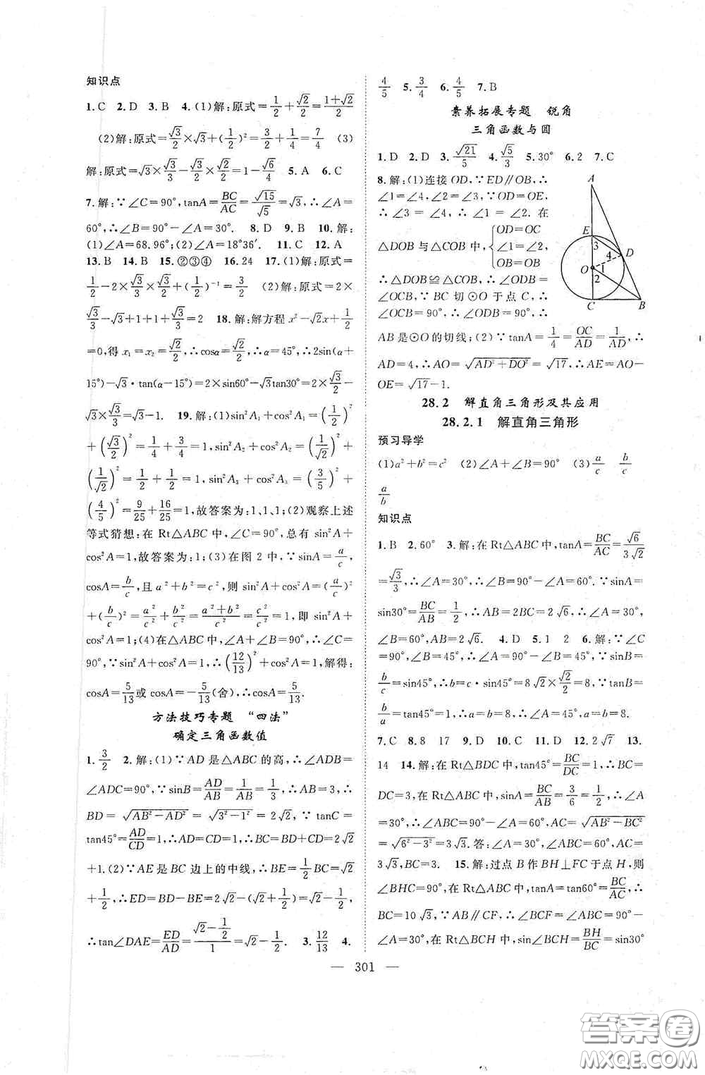 長江少年兒童出版社2020名師學(xué)案分層進(jìn)階學(xué)習(xí)法數(shù)學(xué)九年級全一冊答案