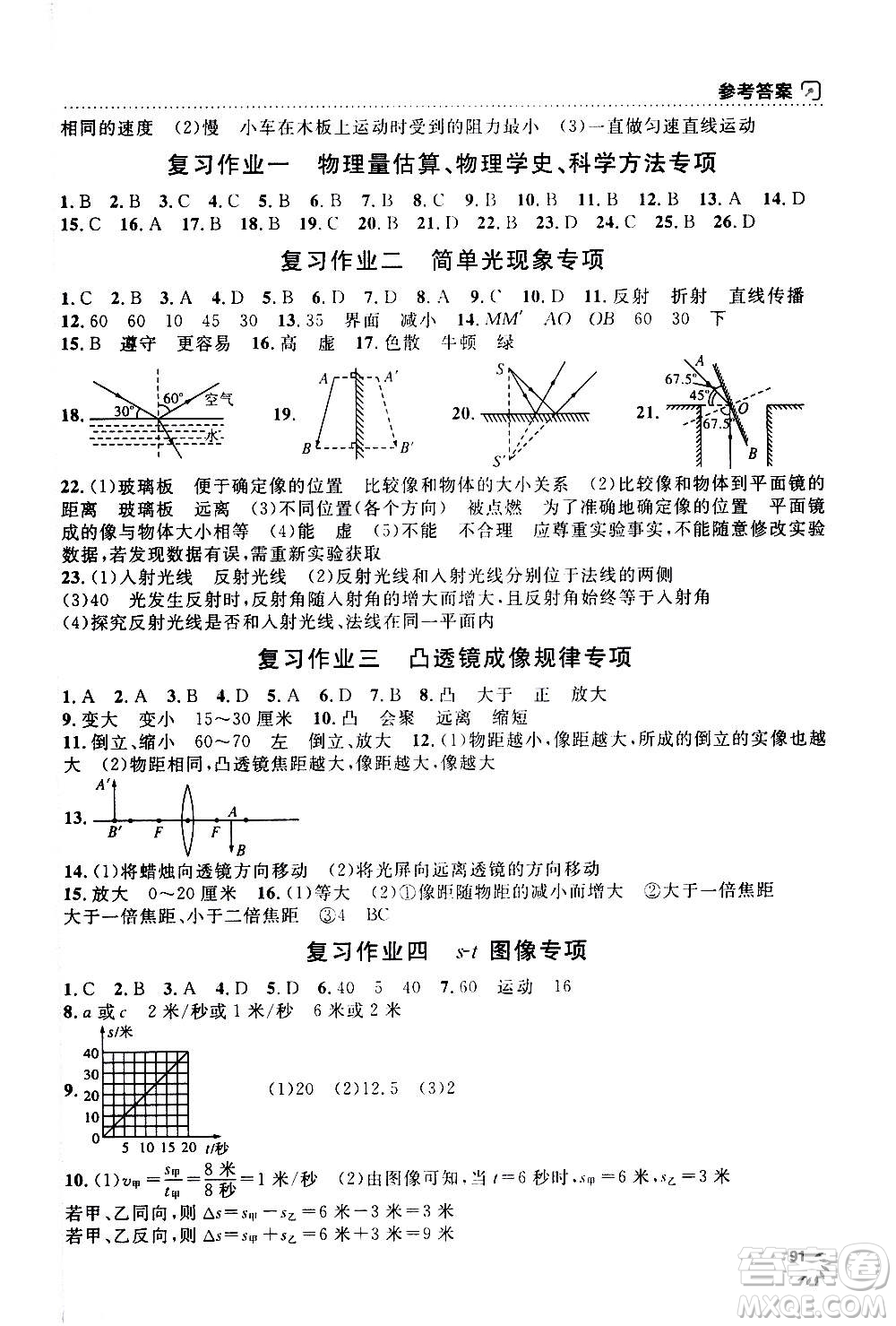 上海大學(xué)出版社2020年鐘書金牌上海作業(yè)物理八年級(jí)上冊(cè)答案