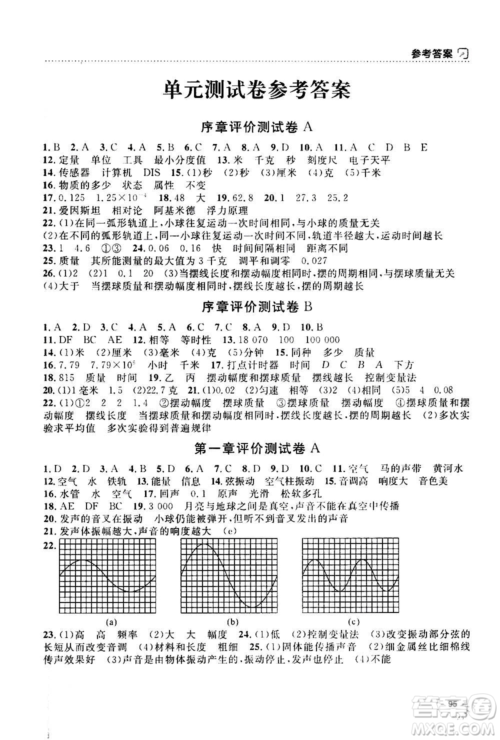 上海大學(xué)出版社2020年鐘書金牌上海作業(yè)物理八年級(jí)上冊(cè)答案