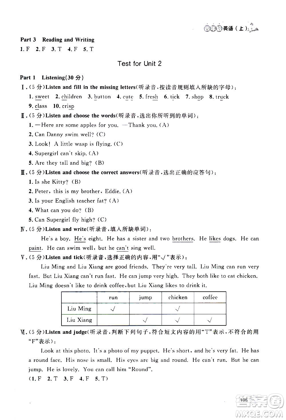 上海大學出版社2020年鐘書金牌上海作業(yè)英語四年級上冊N版牛津版答案