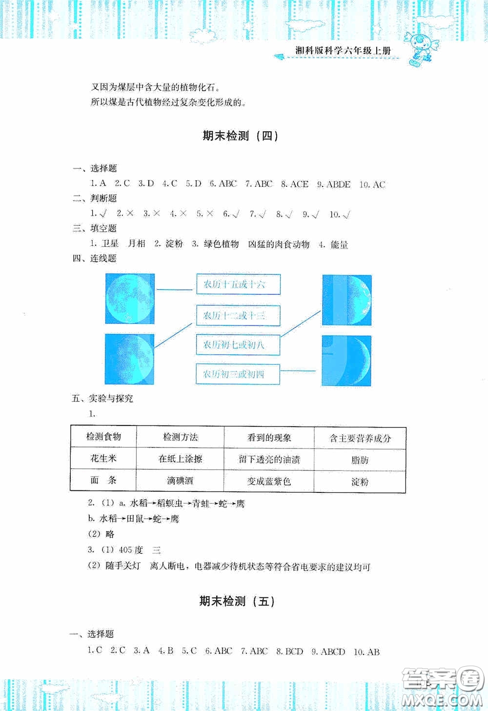 湖南少年兒童出版社2020課程基礎訓練六年級科學上冊湘科版答案