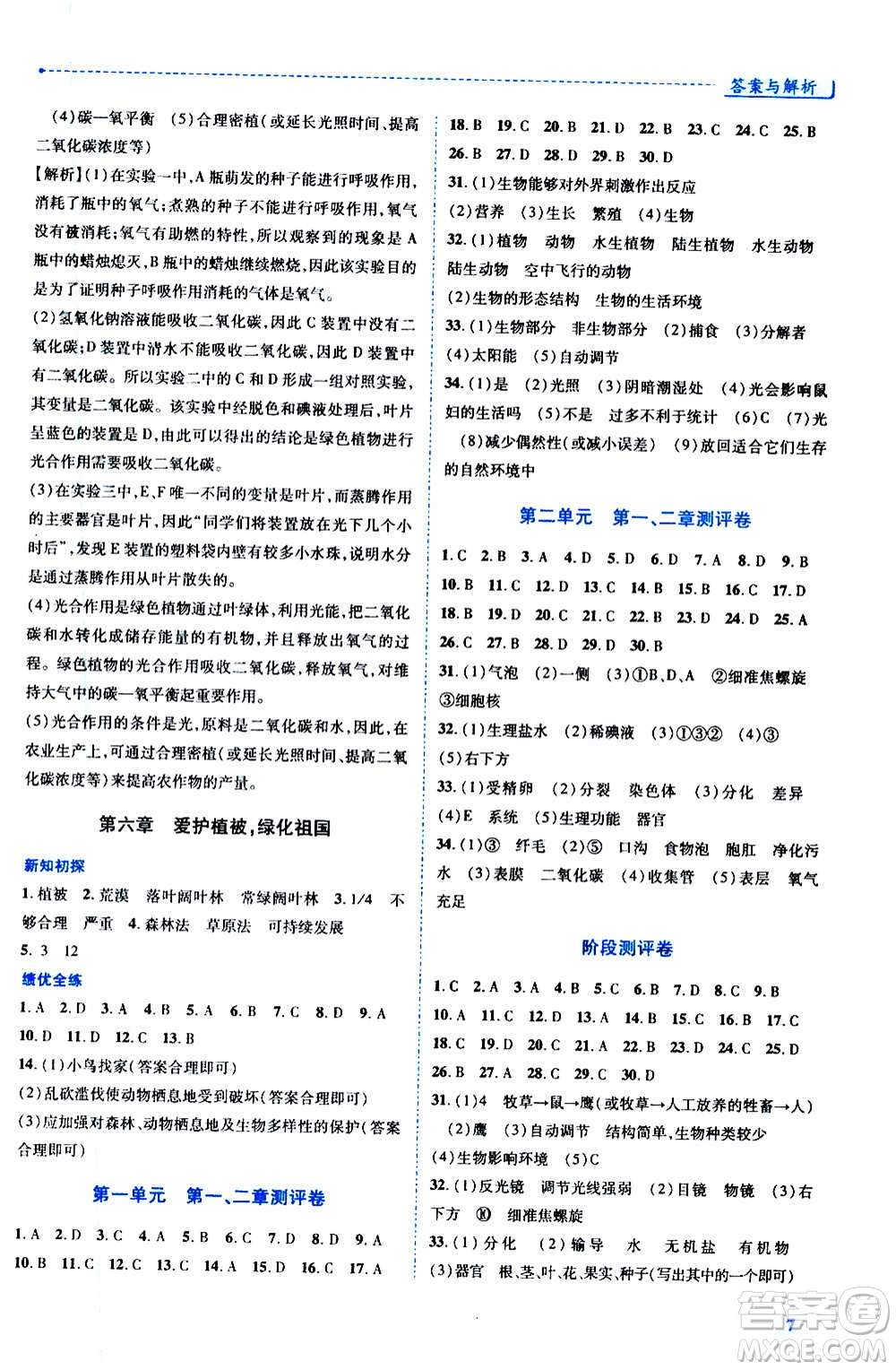 陜西師范大學(xué)出版總社2020年績(jī)優(yōu)學(xué)案生物學(xué)七年級(jí)上冊(cè)人教版答案