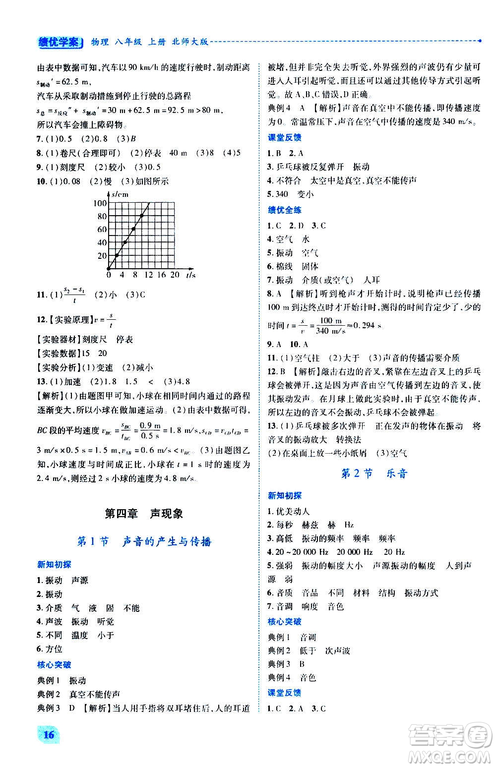 陜西師范大學(xué)出版總社2020年績優(yōu)學(xué)案物理八年級上冊北師大版答案