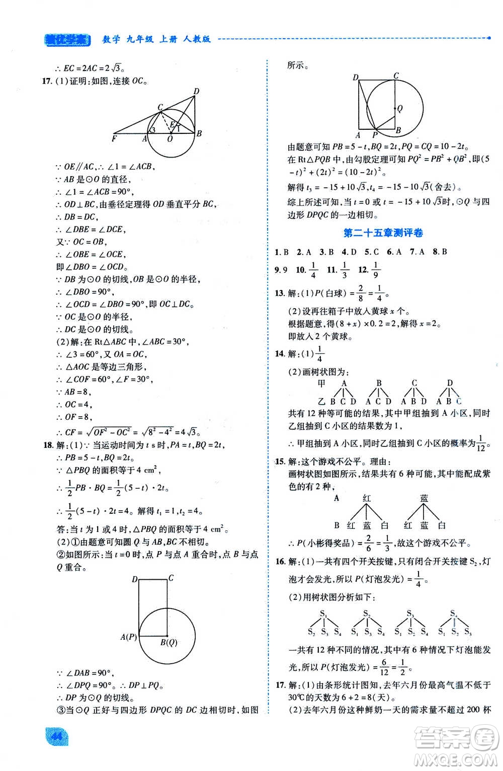 陜西師范大學(xué)出版總社2020年績優(yōu)學(xué)案數(shù)學(xué)九年級上冊人教版答案