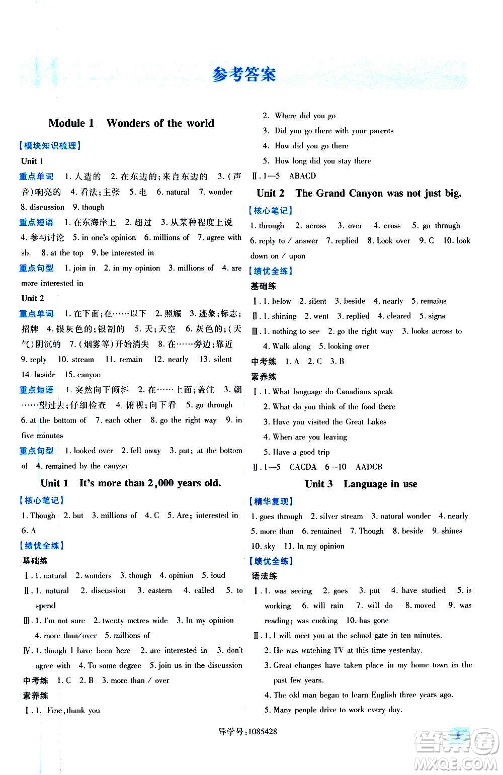 陜西師范大學(xué)出版總社2020年績(jī)優(yōu)學(xué)案英語九年級(jí)上冊(cè)外研版答案