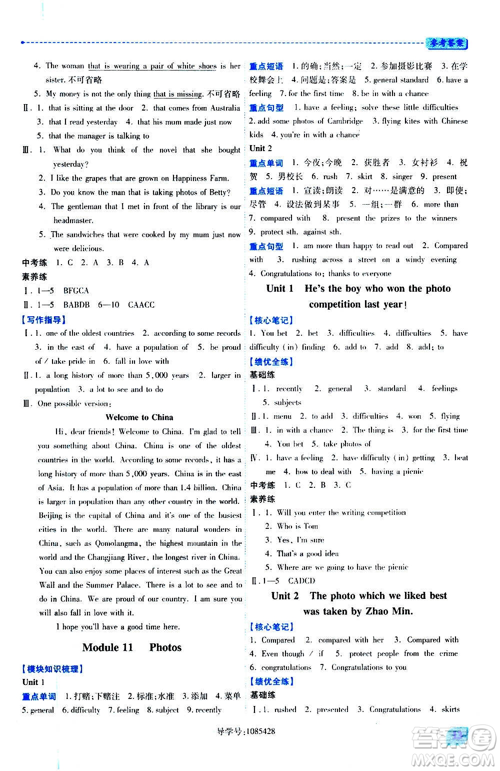 陜西師范大學(xué)出版總社2020年績(jī)優(yōu)學(xué)案英語九年級(jí)上冊(cè)外研版答案