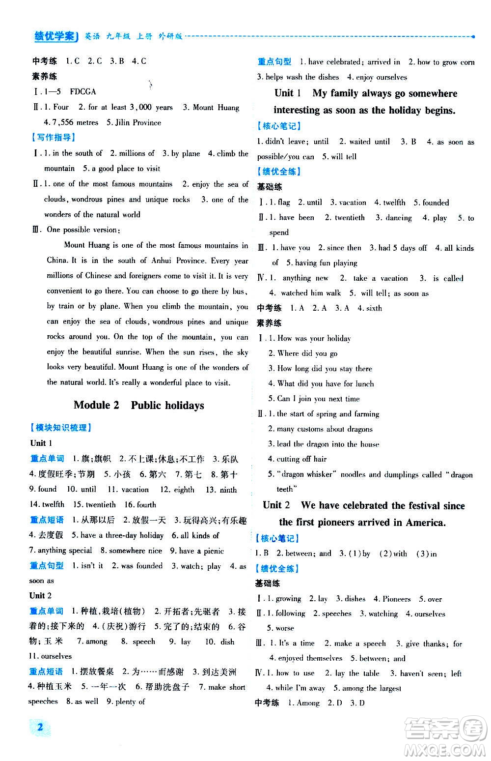 陜西師范大學(xué)出版總社2020年績(jī)優(yōu)學(xué)案英語(yǔ)九年級(jí)上下冊(cè)合訂本外研版答案