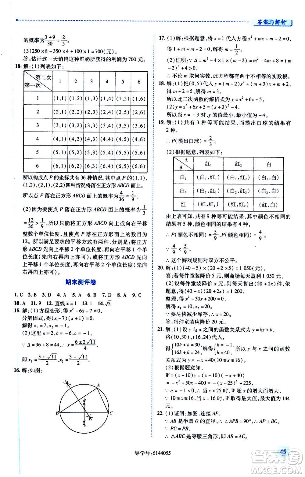 陜西師范大學(xué)出版總社2020年績優(yōu)學(xué)案數(shù)學(xué)九年級上下冊合訂本人教版答案