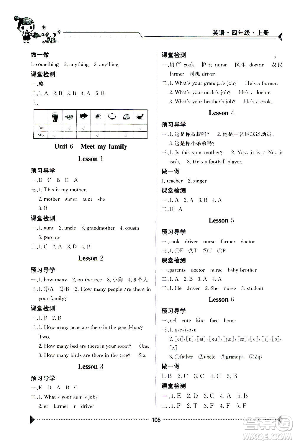 江西高校出版社2020年金太陽導(dǎo)學(xué)案英語四年級上冊人教版答案