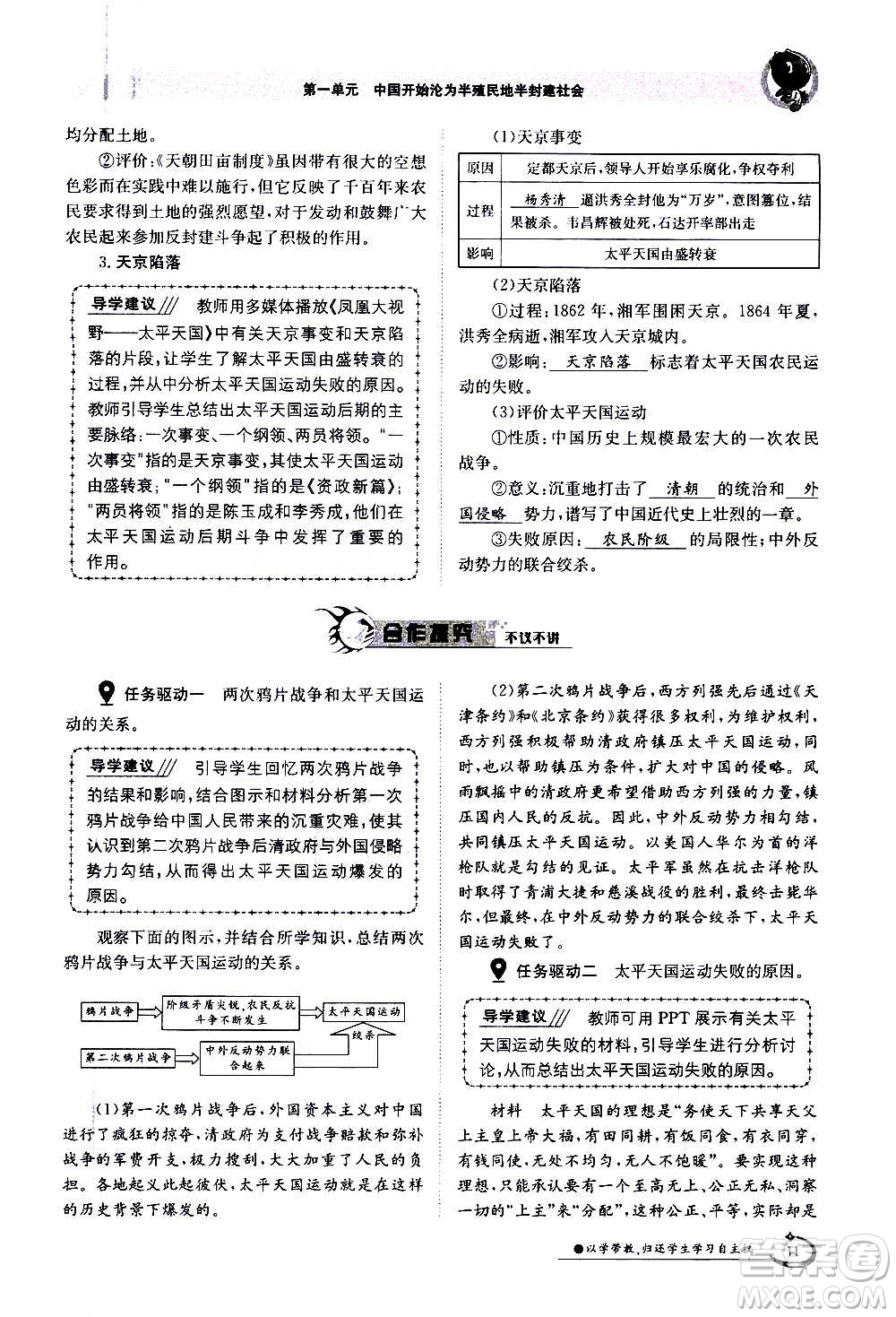 江西高校出版社2020年金太陽導(dǎo)學(xué)案歷史八年級上冊人教版答案