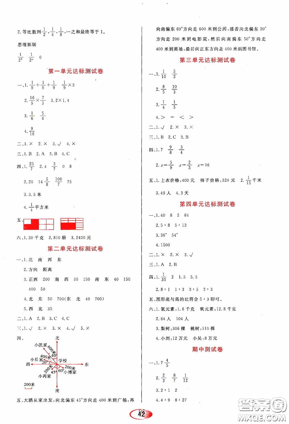 黑龍江教育出版社2020資源與評價六年級數(shù)學(xué)上冊人教版答案