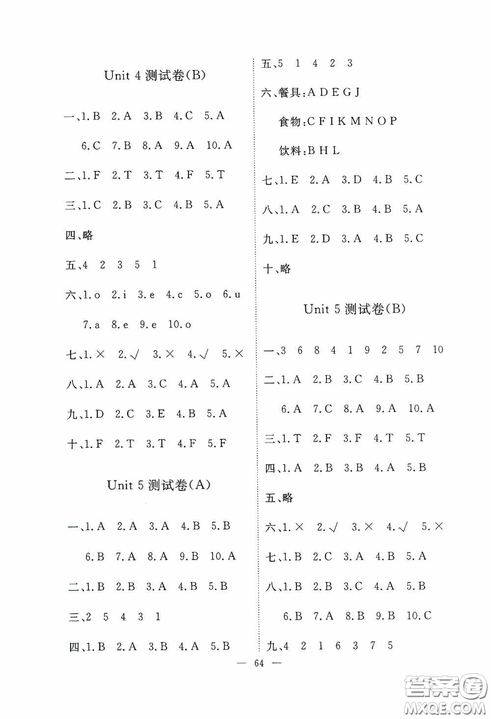 江西教育出版社2020能力形成同步測(cè)試卷四年級(jí)英語上冊(cè)人教PEP版答案