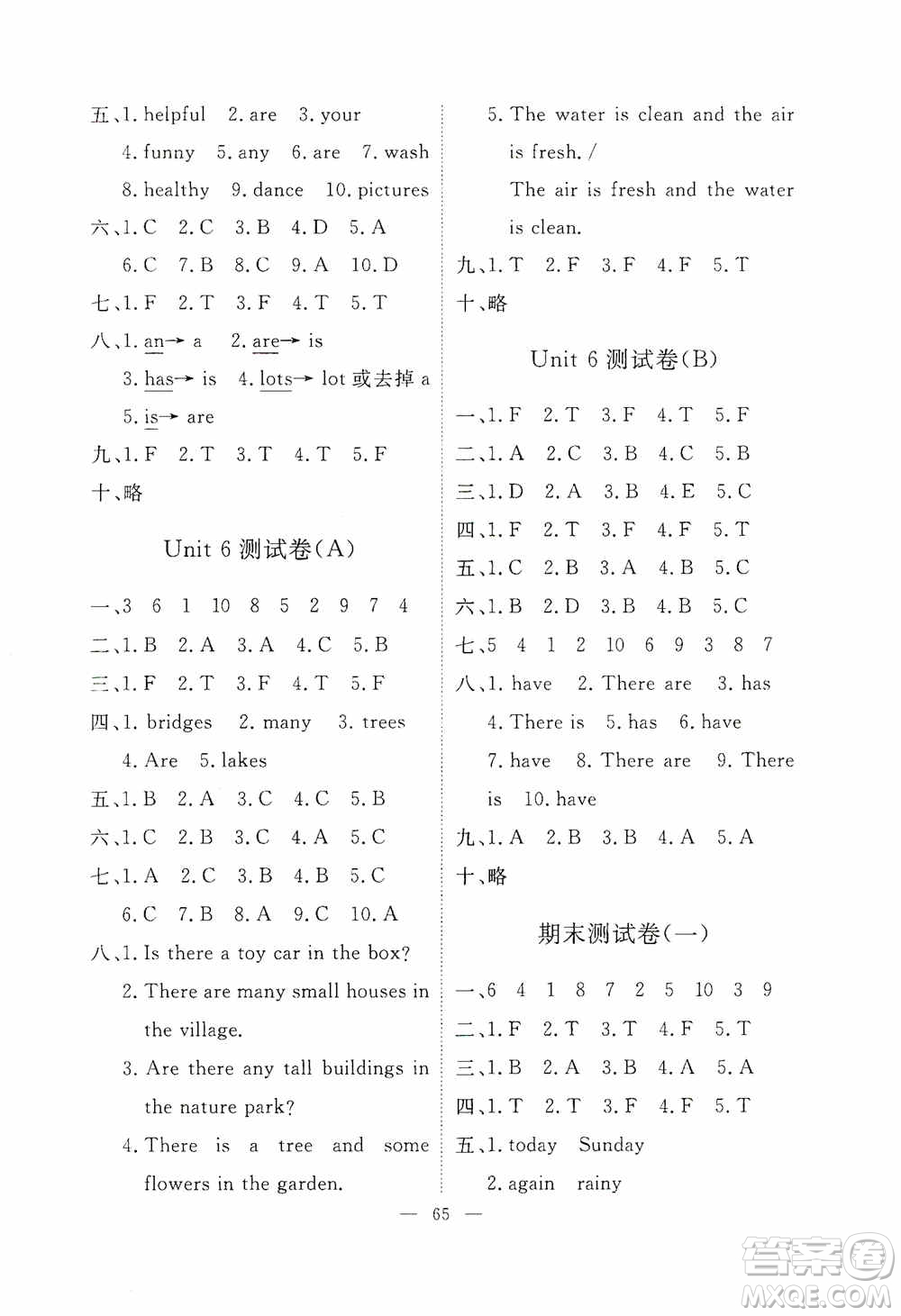 江西教育出版社2020能力形成同步測試卷五年級英語上冊人教PEP版答案