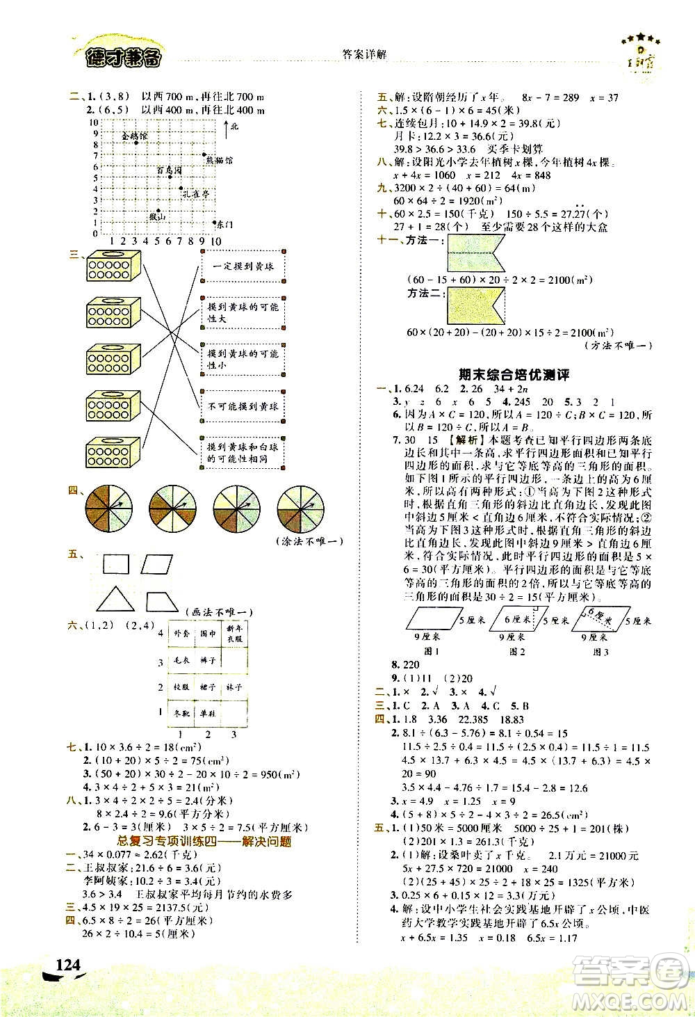 2020秋王朝霞德才兼?zhèn)渥鳂I(yè)創(chuàng)新設計數學五年級上冊RJ人教版答案