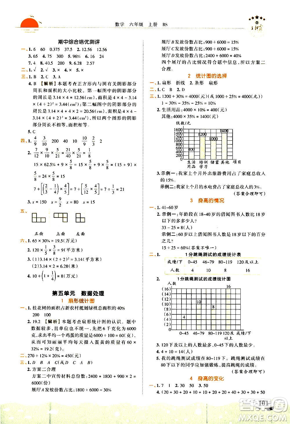 2020秋王朝霞德才兼?zhèn)渥鳂I(yè)創(chuàng)新設(shè)計數(shù)學(xué)六年級上冊BS北師版答案