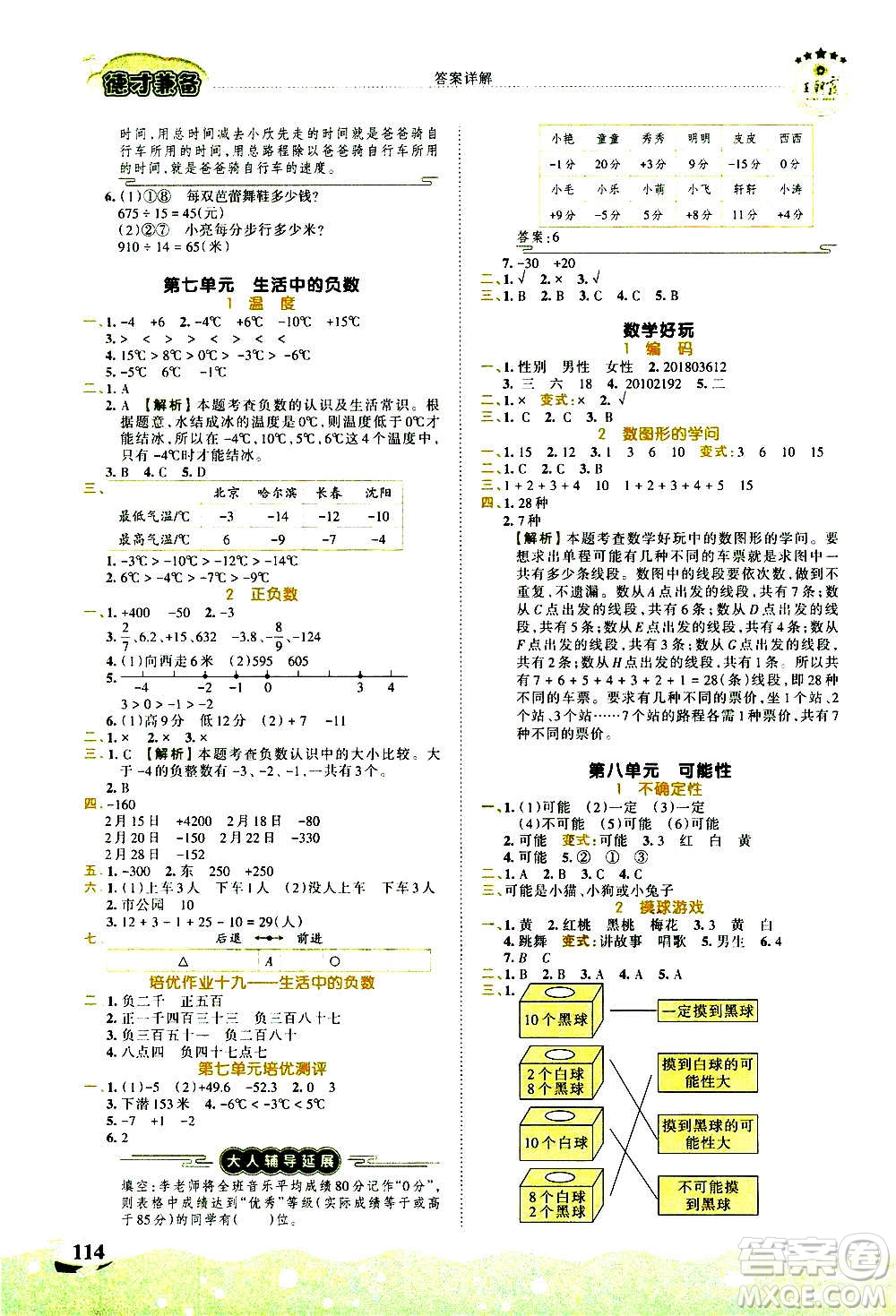 2020秋王朝霞德才兼?zhèn)渥鳂I(yè)創(chuàng)新設(shè)計數(shù)學(xué)四年級上冊BS北師版答案