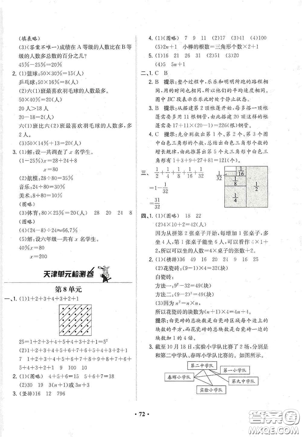 現(xiàn)代教育出版社2020陽光課堂質(zhì)監(jiān)天津單元檢測卷六年級數(shù)學(xué)上冊答案