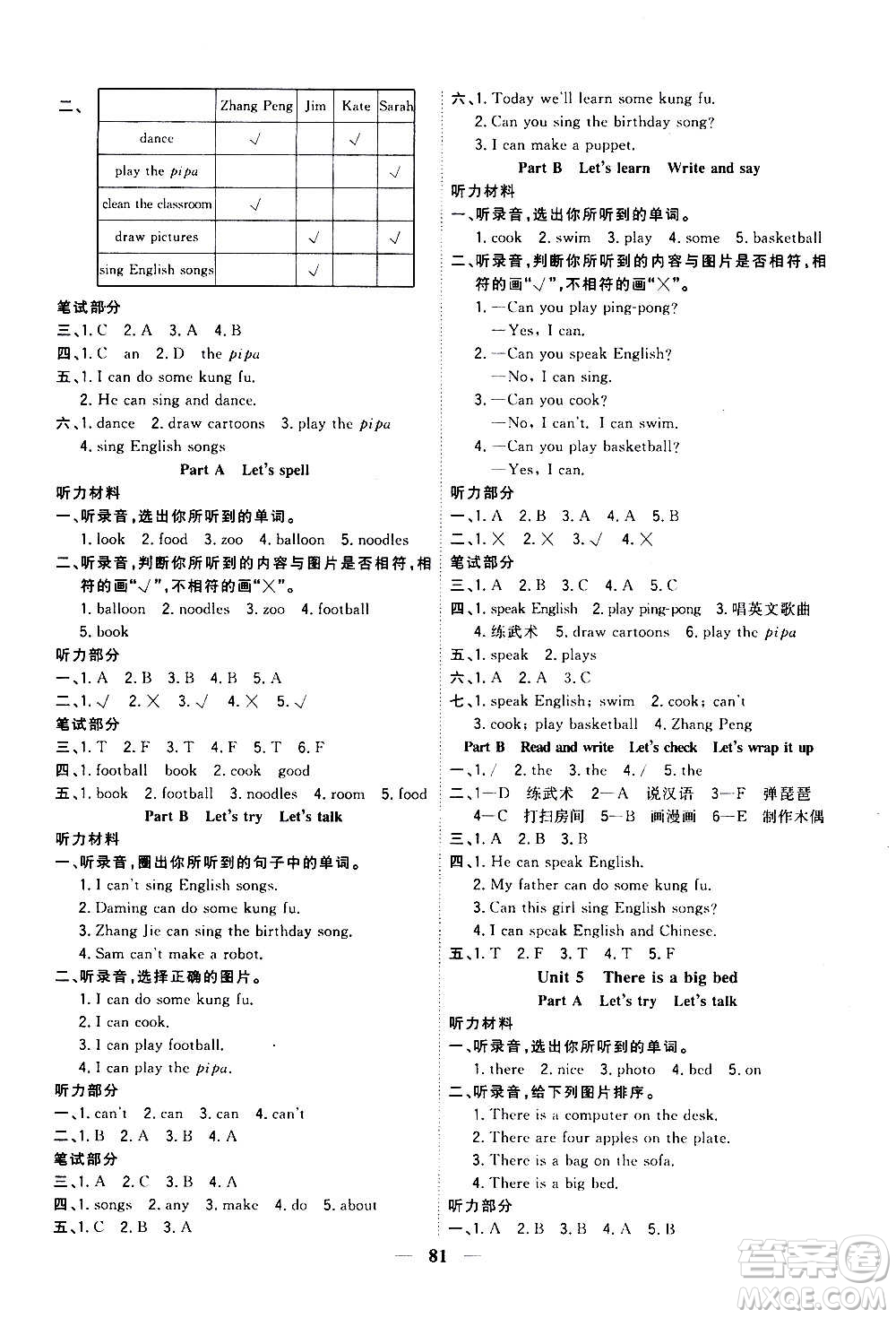 浙江大學(xué)出版社2020年課時(shí)特訓(xùn)優(yōu)化作業(yè)英語五年級(jí)上冊(cè)P人教版答案