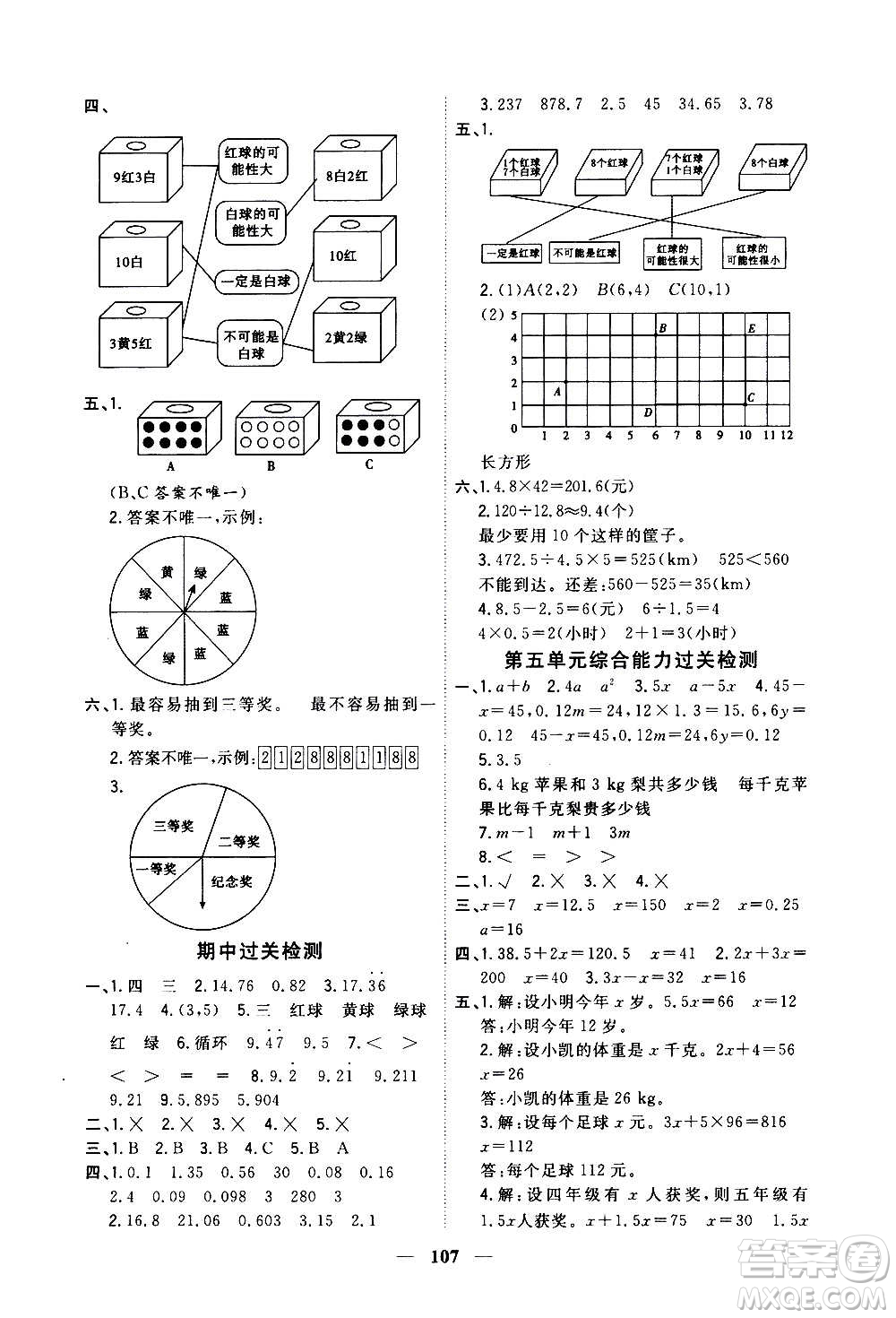 浙江大學出版社2020年課時特訓優(yōu)化作業(yè)數(shù)學五年級上冊R人教版答案