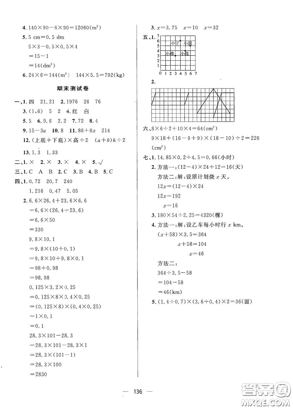 陜西人民出版社2020實(shí)驗(yàn)教材新學(xué)案五年級(jí)數(shù)學(xué)上冊(cè)人教版答案