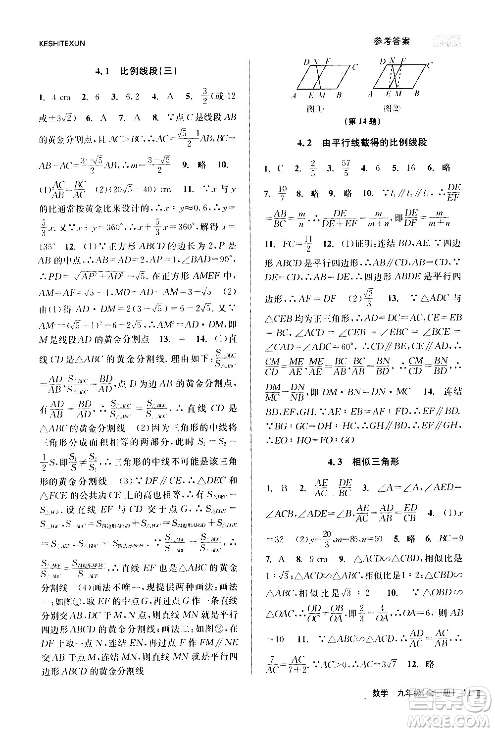 浙江人民出版社2020年課時(shí)特訓(xùn)數(shù)學(xué)九年級(jí)全一冊(cè)Z浙教版答案