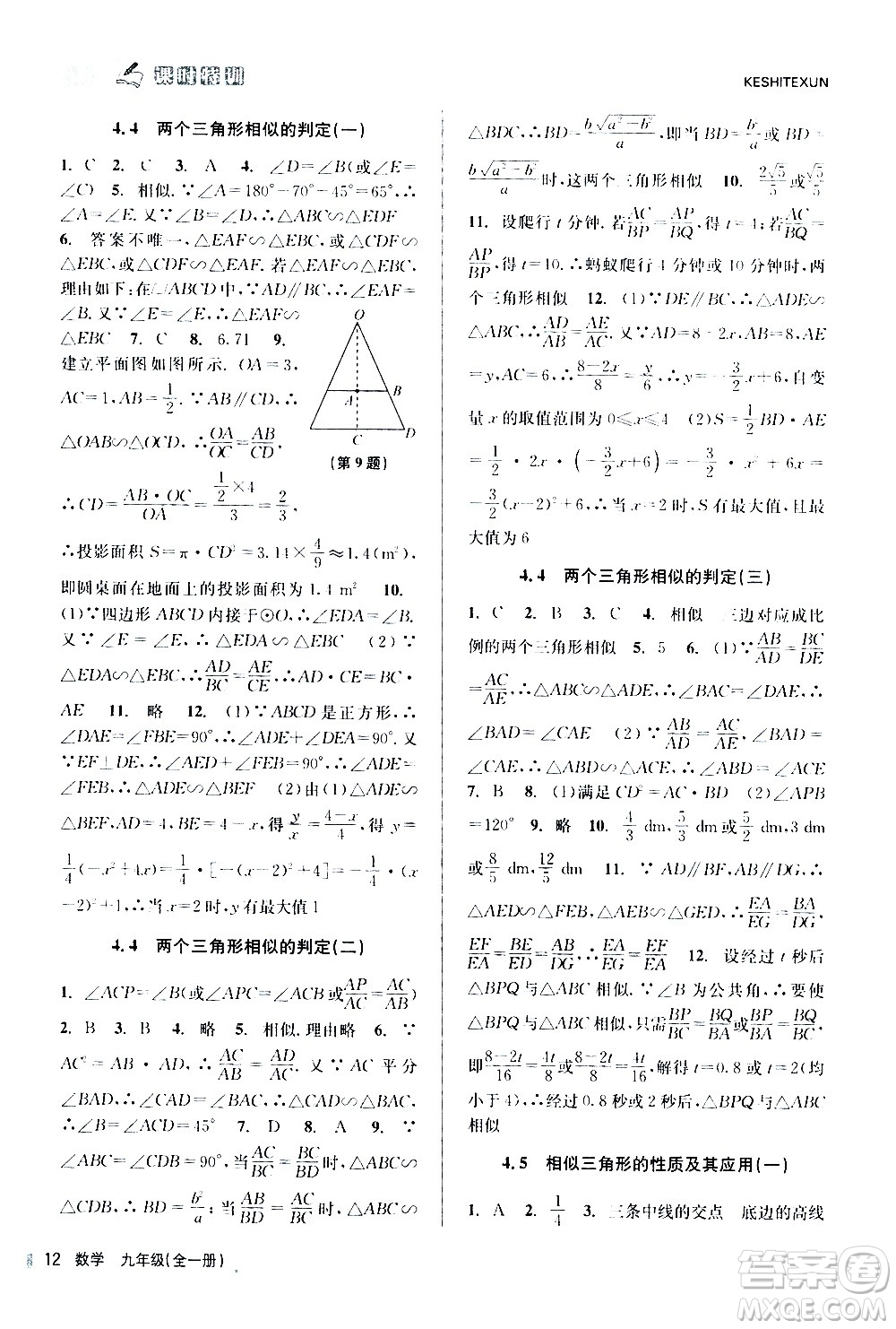 浙江人民出版社2020年課時(shí)特訓(xùn)數(shù)學(xué)九年級(jí)全一冊(cè)Z浙教版答案