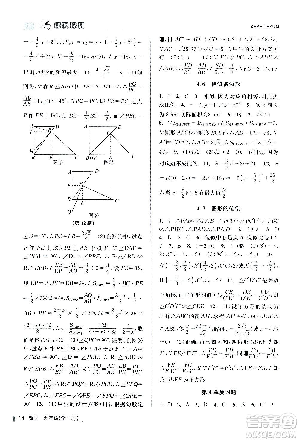 浙江人民出版社2020年課時(shí)特訓(xùn)數(shù)學(xué)九年級(jí)全一冊(cè)Z浙教版答案