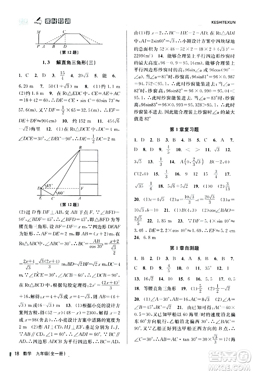 浙江人民出版社2020年課時(shí)特訓(xùn)數(shù)學(xué)九年級(jí)全一冊(cè)Z浙教版答案