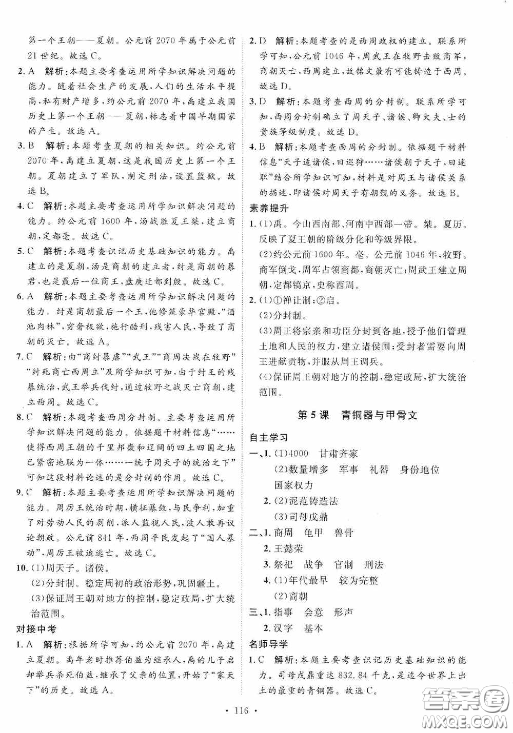 陜西人民出版社2020實驗教材新學案七年級上冊歷史人教版答案