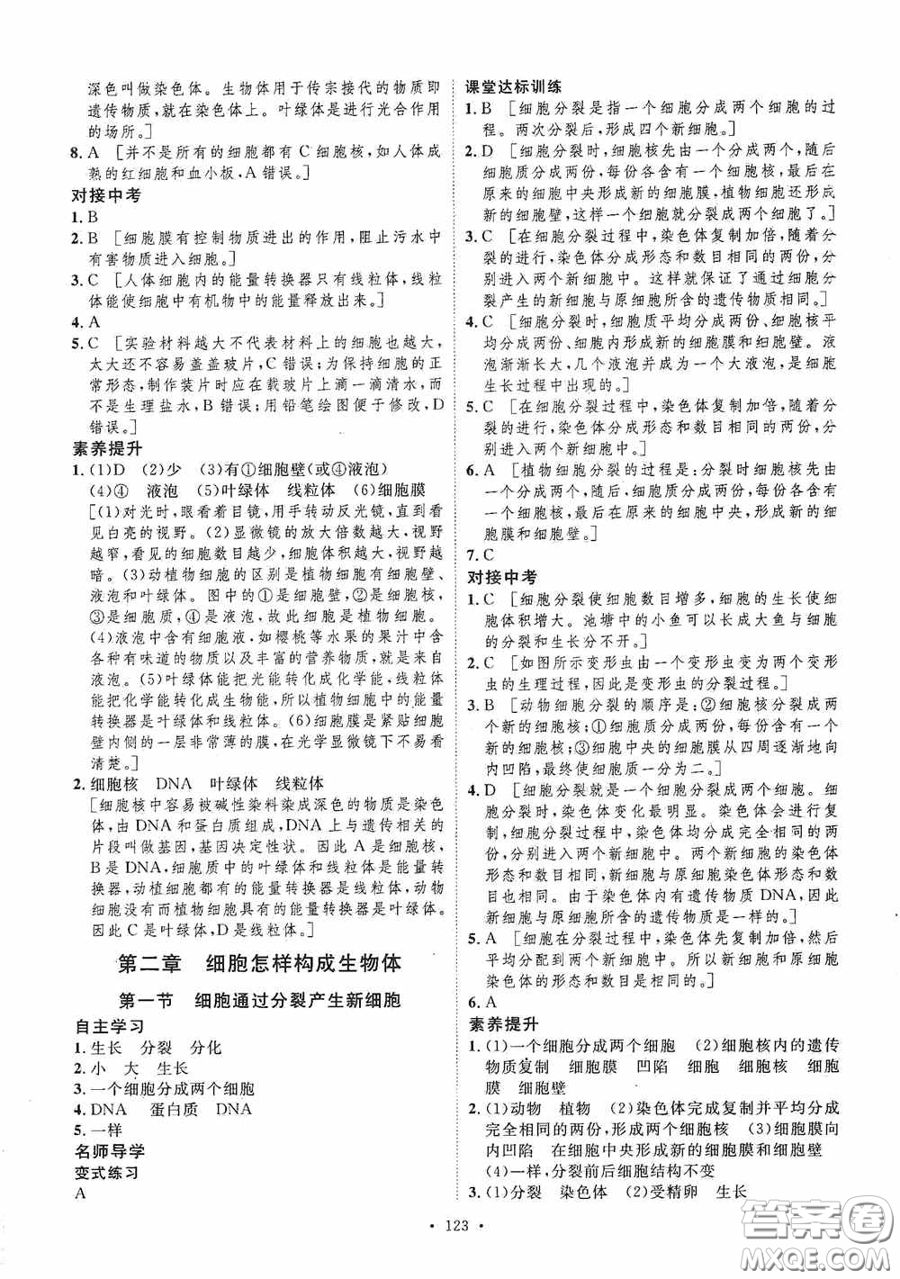 陜西人民出版社2020實(shí)驗(yàn)教材新學(xué)案七年級生物上冊人教版答案