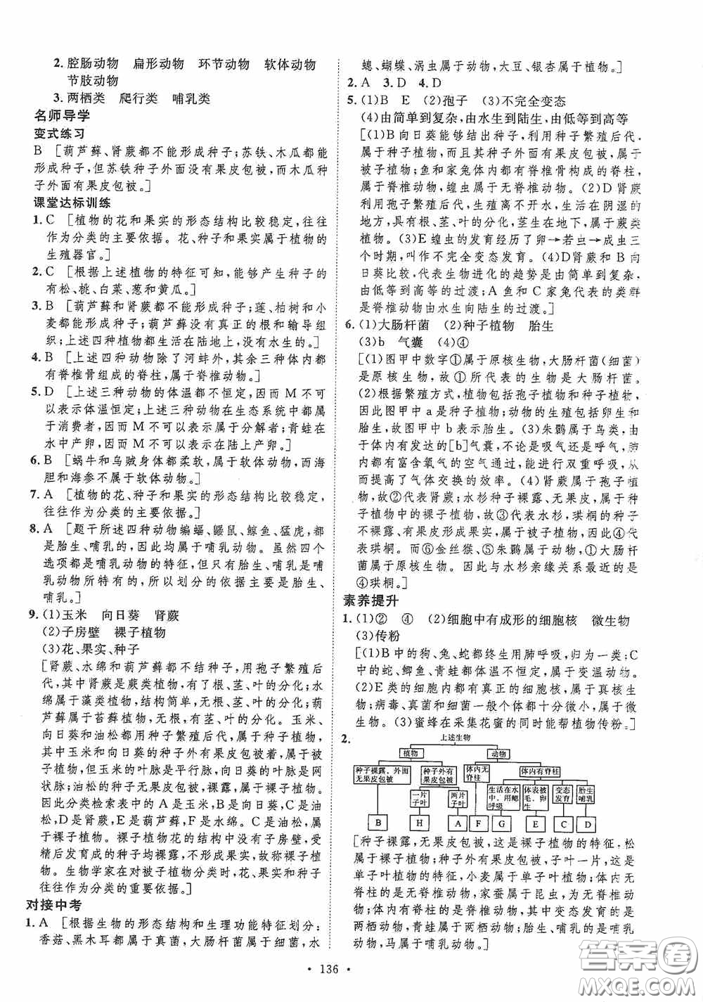 陜西人民出版社2020實驗教材新學案八年級生物上冊人教版答案