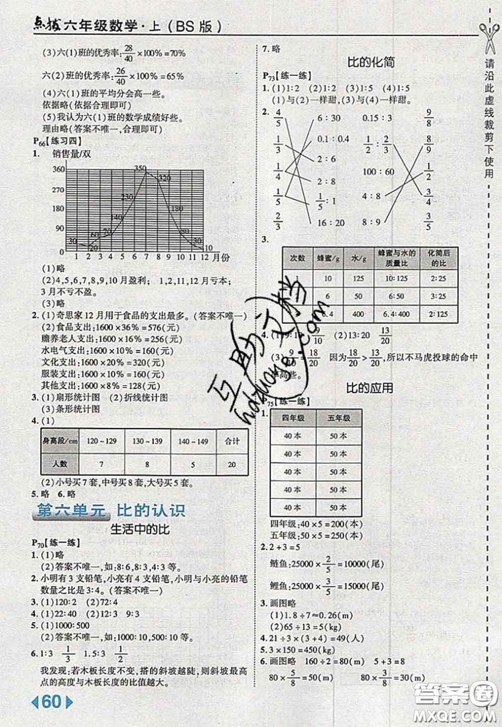 2020秋榮德基特高級(jí)教師點(diǎn)撥六年級(jí)數(shù)學(xué)上冊(cè)北師版參考答案