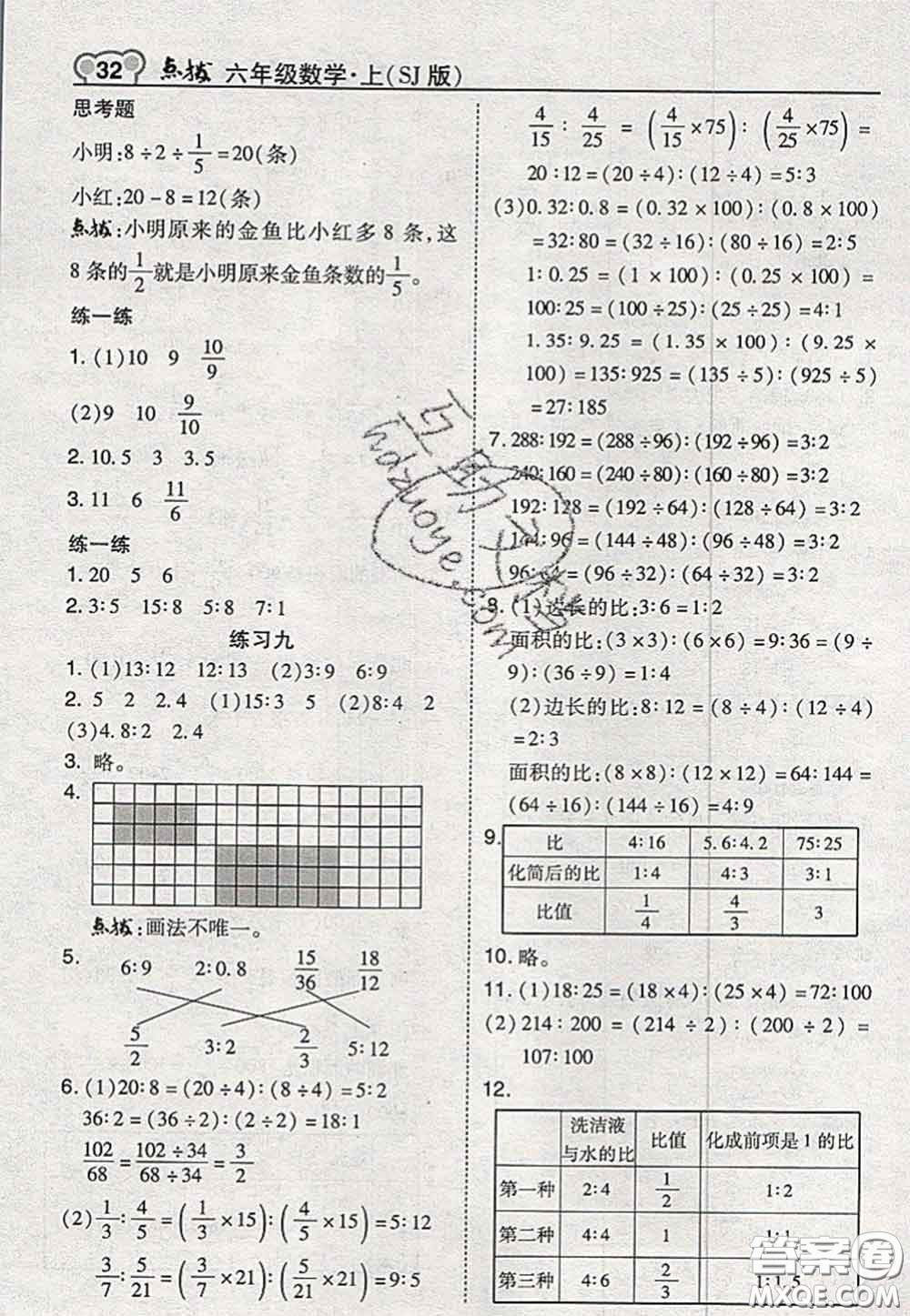 2020秋榮德基特高級教師點撥六年級數(shù)學上冊蘇教版參考答案