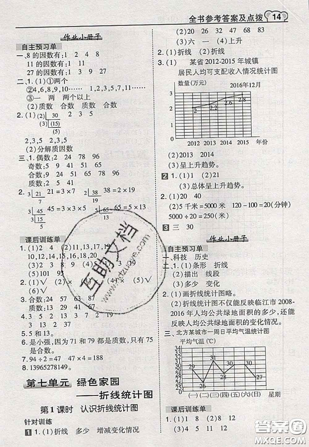 2020秋榮德基特高級(jí)教師點(diǎn)撥五年級(jí)數(shù)學(xué)上冊青島版參考答案