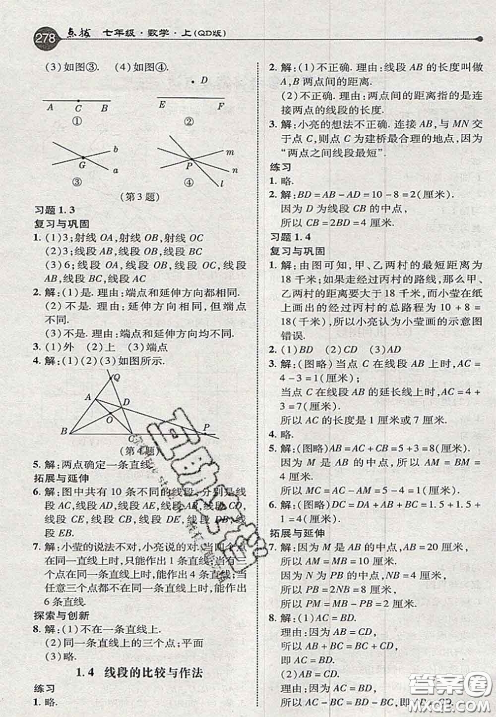 2020秋榮德基特高級教師點撥七年級數(shù)學(xué)上冊青島版參考答案