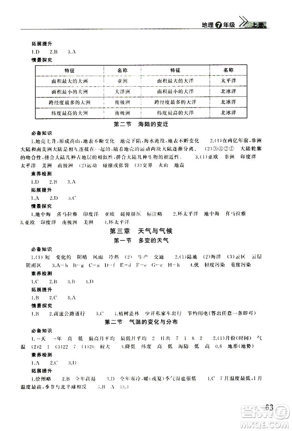 2020秋智慧學習天天向上課堂作業(yè)七年級上冊地理人教版答案